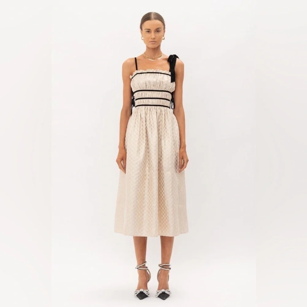 NWT Sofie the Label Claire Dress‎ Gold Jacquard Velvet Straps Size Small - Picture 6 of 15